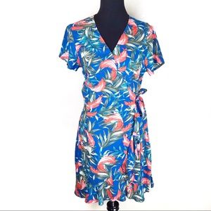 COTTON ON Charli Banana Leaf Blue Wrap Dress